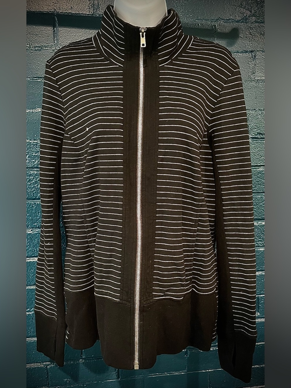 Men's Black Striped Full-Zip Sweater Jacket
